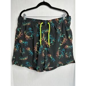 Jake Austin Men's Black Swim Trunks Large Crab Colorful Pockets